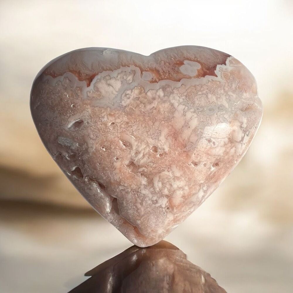 Pink Agate Crystal Heart Carving
